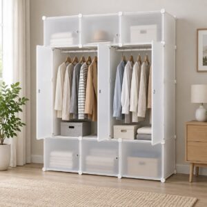 Generic modular plastic wardrobe category image. AI-generated illustration; not the exact retail product.