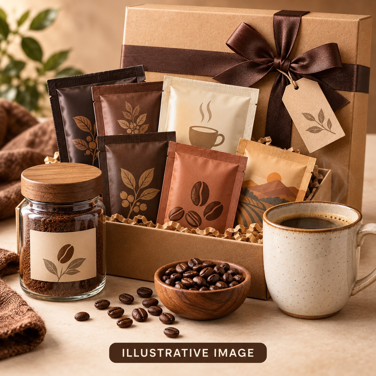 Illustrative image of a generic coffee gift assortment
