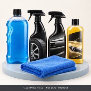 Illustrative editorial scene of a complete car-care routine; not the exact Amazon product