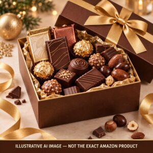 Illustration of an assorted chocolate gift box on a table